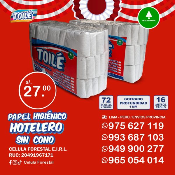 Papel Higienico Hotelero sin cono Economico TOILE