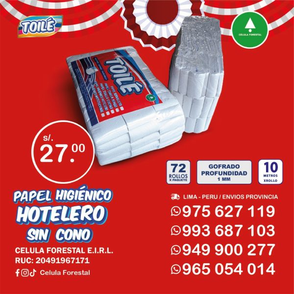 Papel Higienico Hotelero sin cono Economico TOILE