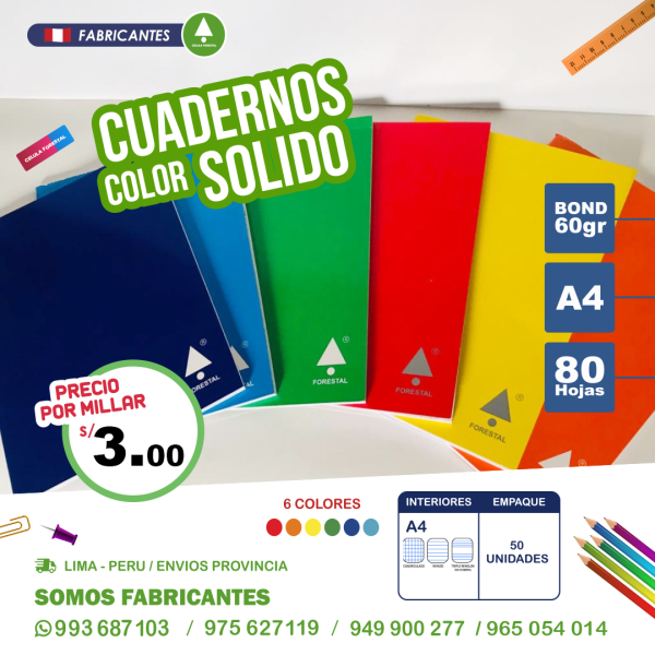 Cuadernos escolares A4 económicos Peru