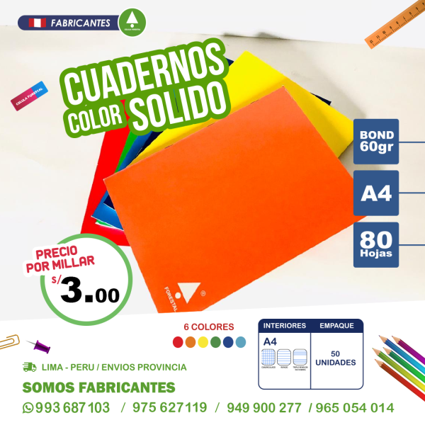 Cuadernos escolares A4 económicos Peru