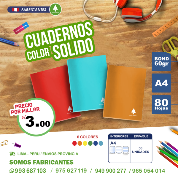 Cuadernos escolares A4 económicos Peru