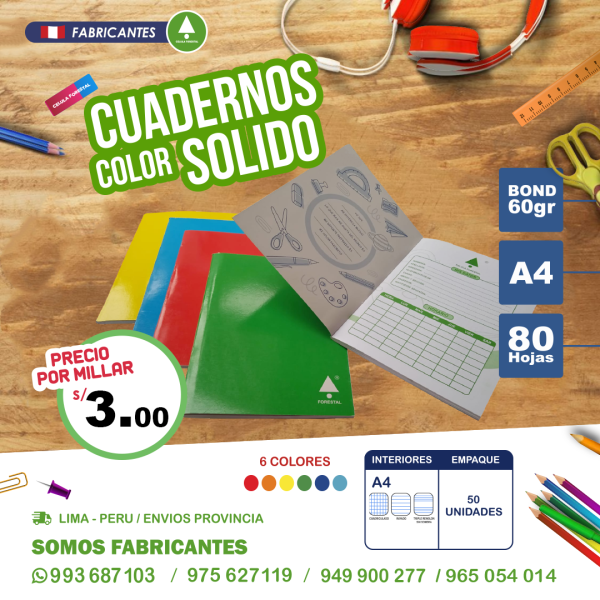 Cuadernos escolares A4 económicos Peru