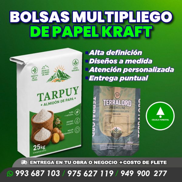 Sacos de papel kraft multipliego para harina de papa- almidon de papa
