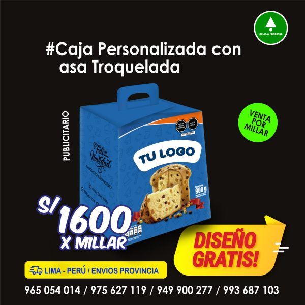 caja con asa troquelada de 900 gr personalizada Caja con asa troqelada de 900 gr personalizada